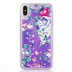Coque Ultra Fine TPU Souple Housse Etui Transparente Fleurs T18 pour Apple iPhone Xs Max Violet