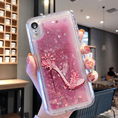 Coque Ultra Fine TPU Souple Housse Etui Transparente Fleurs T21 pour Apple iPhone XR Or Rose