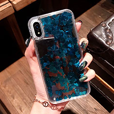 Coque Ultra Fine TPU Souple Housse Etui Transparente Fleurs T26 pour Apple iPhone XR Bleu