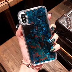 Coque Ultra Fine TPU Souple Housse Etui Transparente Fleurs T26 pour Apple iPhone Xs Bleu