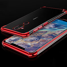Coque Ultra Fine TPU Souple Housse Etui Transparente H01 pour Nokia 7.1 Plus Rouge