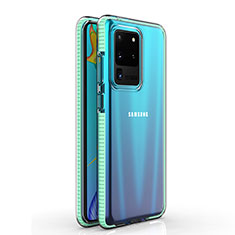 Coque Ultra Fine TPU Souple Housse Etui Transparente H01 pour Samsung Galaxy S20 Ultra 5G Cyan