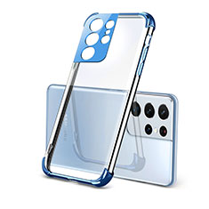 Coque Ultra Fine TPU Souple Housse Etui Transparente H09 pour Samsung Galaxy S21 Ultra 5G Bleu