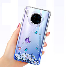 Coque Ultra Fine TPU Souple Housse Etui Transparente Papillon pour Huawei Mate 30E Pro 5G Bleu