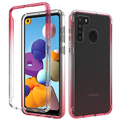 Coque Ultra Fine Transparente Souple Housse Etui 360 Degres Avant et Arriere Degrade JX1 pour Samsung Galaxy A21s Rouge