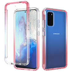 Coque Ultra Fine Transparente Souple Housse Etui 360 Degres Avant et Arriere Degrade pour Samsung Galaxy S20 5G Rouge