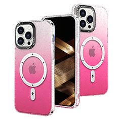 Coque Ultra Fine Transparente Souple Housse Etui Degrade avec Mag-Safe Magnetic Magnetique pour Apple iPhone 14 Pro Max Rose Rouge