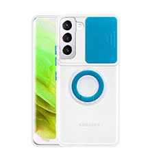 Coque Ultra Slim Silicone Souple Housse Etui Transparente avec Support Bague Anneau A01 pour Samsung Galaxy S21 5G Bleu