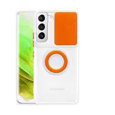 Coque Ultra Slim Silicone Souple Housse Etui Transparente avec Support Bague Anneau A01 pour Samsung Galaxy S21 5G Orange