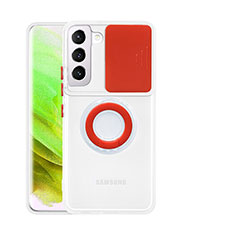 Coque Ultra Slim Silicone Souple Housse Etui Transparente avec Support Bague Anneau A01 pour Samsung Galaxy S21 5G Rouge