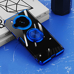 Coque Ultra Slim Silicone Souple Housse Etui Transparente avec Support Bague Anneau Aimante Magnetique AN1 pour Sharp Aquos R7 Bleu