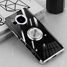 Coque Ultra Slim Silicone Souple Housse Etui Transparente avec Support Bague Anneau Aimante Magnetique AN1 pour Sharp Aquos R8s Argent