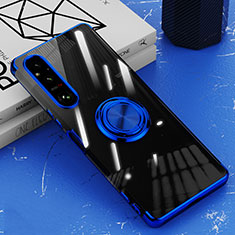 Coque Ultra Slim Silicone Souple Housse Etui Transparente avec Support Bague Anneau Aimante Magnetique AN1 pour Sony Xperia 1 V Bleu