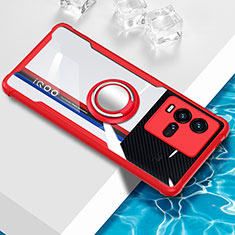 Coque Ultra Slim Silicone Souple Housse Etui Transparente avec Support Bague Anneau Aimante Magnetique BH1 pour Vivo iQOO 10 5G Rouge