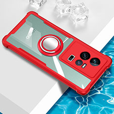 Coque Ultra Slim Silicone Souple Housse Etui Transparente avec Support Bague Anneau Aimante Magnetique BH1 pour Vivo iQOO 11 5G Rouge