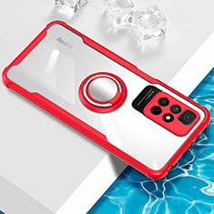 Coque Ultra Slim Silicone Souple Housse Etui Transparente avec Support Bague Anneau Aimante Magnetique BH1 pour Xiaomi Redmi 10 (2022) Rouge