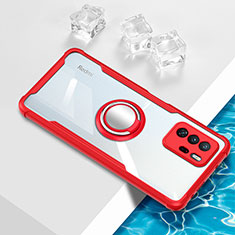 Coque Ultra Slim Silicone Souple Housse Etui Transparente avec Support Bague Anneau Aimante Magnetique BH1 pour Xiaomi Redmi Note 10 Pro 5G Rouge