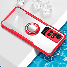 Coque Ultra Slim Silicone Souple Housse Etui Transparente avec Support Bague Anneau Aimante Magnetique BH1 pour Xiaomi Redmi Note 11 5G Rouge