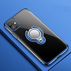 Coque Ultra Slim Silicone Souple Housse Etui Transparente avec Support Bague Anneau Aimante Magnetique C01 pour Apple iPhone 11 Bleu