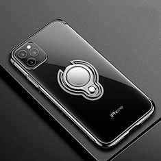 Coque Ultra Slim Silicone Souple Housse Etui Transparente avec Support Bague Anneau Aimante Magnetique C01 pour Apple iPhone 11 Pro Max Noir