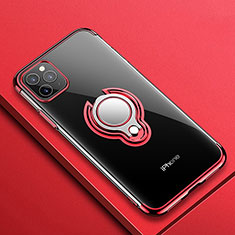 Coque Ultra Slim Silicone Souple Housse Etui Transparente avec Support Bague Anneau Aimante Magnetique C01 pour Apple iPhone 11 Pro Rouge