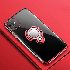 Coque Ultra Slim Silicone Souple Housse Etui Transparente avec Support Bague Anneau Aimante Magnetique C01 pour Apple iPhone 11 Rouge