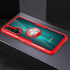 Coque Ultra Slim Silicone Souple Housse Etui Transparente avec Support Bague Anneau Aimante Magnetique C01 pour Huawei Honor 20 Pro Rouge