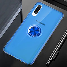 Coque Ultra Slim Silicone Souple Housse Etui Transparente avec Support Bague Anneau Aimante Magnetique C01 pour Samsung Galaxy A70 Bleu