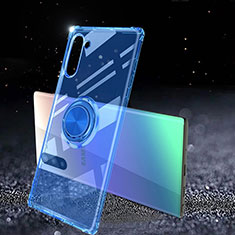 Coque Ultra Slim Silicone Souple Housse Etui Transparente avec Support Bague Anneau Aimante Magnetique C01 pour Samsung Galaxy Note 10 5G Bleu