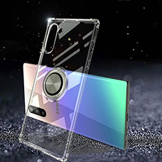 Coque Ultra Slim Silicone Souple Housse Etui Transparente avec Support Bague Anneau Aimante Magnetique C01 pour Samsung Galaxy Note 10 5G Clair