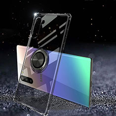 Coque Ultra Slim Silicone Souple Housse Etui Transparente avec Support Bague Anneau Aimante Magnetique C01 pour Samsung Galaxy Note 10 5G Noir