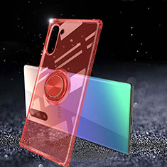 Coque Ultra Slim Silicone Souple Housse Etui Transparente avec Support Bague Anneau Aimante Magnetique C01 pour Samsung Galaxy Note 10 5G Rouge