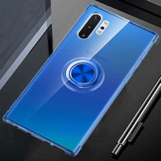 Coque Ultra Slim Silicone Souple Housse Etui Transparente avec Support Bague Anneau Aimante Magnetique C01 pour Samsung Galaxy Note 10 Plus 5G Bleu