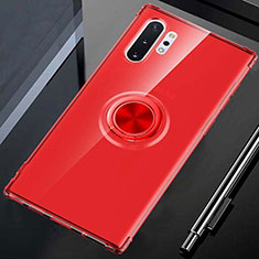Coque Ultra Slim Silicone Souple Housse Etui Transparente avec Support Bague Anneau Aimante Magnetique C01 pour Samsung Galaxy Note 10 Plus Rouge