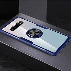 Coque Ultra Slim Silicone Souple Housse Etui Transparente avec Support Bague Anneau Aimante Magnetique C01 pour Samsung Galaxy S10 Plus Bleu Ciel