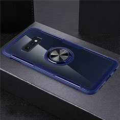 Coque Ultra Slim Silicone Souple Housse Etui Transparente avec Support Bague Anneau Aimante Magnetique C01 pour Samsung Galaxy S10e Bleu et Noir