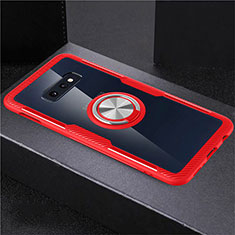 Coque Ultra Slim Silicone Souple Housse Etui Transparente avec Support Bague Anneau Aimante Magnetique C01 pour Samsung Galaxy S10e Rouge