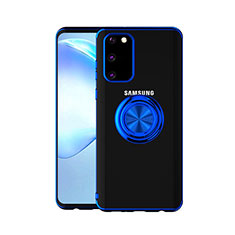Coque Ultra Slim Silicone Souple Housse Etui Transparente avec Support Bague Anneau Aimante Magnetique C01 pour Samsung Galaxy S20 Bleu