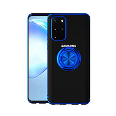 Coque Ultra Slim Silicone Souple Housse Etui Transparente avec Support Bague Anneau Aimante Magnetique C01 pour Samsung Galaxy S20 Plus 5G Bleu