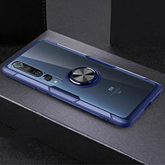 Coque Ultra Slim Silicone Souple Housse Etui Transparente avec Support Bague Anneau Aimante Magnetique C01 pour Xiaomi Mi 10 Pro Bleu