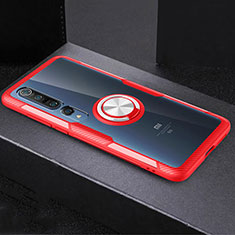 Coque Ultra Slim Silicone Souple Housse Etui Transparente avec Support Bague Anneau Aimante Magnetique C01 pour Xiaomi Mi 10 Pro Rouge