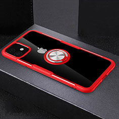 Coque Ultra Slim Silicone Souple Housse Etui Transparente avec Support Bague Anneau Aimante Magnetique C02 pour Apple iPhone 11 Rouge