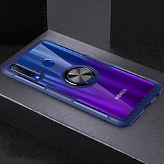 Coque Ultra Slim Silicone Souple Housse Etui Transparente avec Support Bague Anneau Aimante Magnetique C02 pour Huawei Honor 20 Lite Bleu et Noir