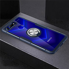 Coque Ultra Slim Silicone Souple Housse Etui Transparente avec Support Bague Anneau Aimante Magnetique C02 pour Huawei Honor V20 Bleu