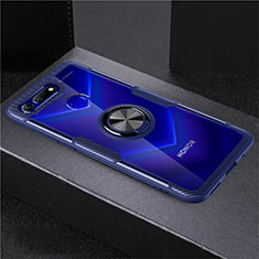 Coque Ultra Slim Silicone Souple Housse Etui Transparente avec Support Bague Anneau Aimante Magnetique C02 pour Huawei Honor V20 Bleu Ciel