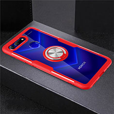 Coque Ultra Slim Silicone Souple Housse Etui Transparente avec Support Bague Anneau Aimante Magnetique C02 pour Huawei Honor View 20 Rouge