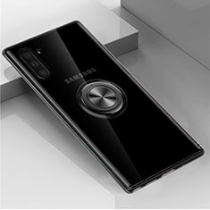 Coque Ultra Slim Silicone Souple Housse Etui Transparente avec Support Bague Anneau Aimante Magnetique C02 pour Samsung Galaxy Note 10 5G Noir