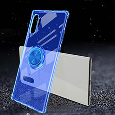 Coque Ultra Slim Silicone Souple Housse Etui Transparente avec Support Bague Anneau Aimante Magnetique C02 pour Samsung Galaxy Note 10 Plus 5G Bleu
