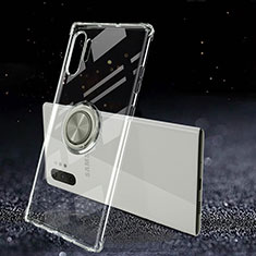 Coque Ultra Slim Silicone Souple Housse Etui Transparente avec Support Bague Anneau Aimante Magnetique C02 pour Samsung Galaxy Note 10 Plus 5G Clair