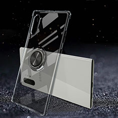 Coque Ultra Slim Silicone Souple Housse Etui Transparente avec Support Bague Anneau Aimante Magnetique C02 pour Samsung Galaxy Note 10 Plus Noir